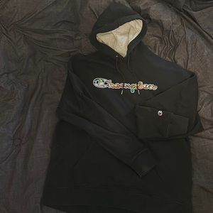 Champion Mensz 2XL hoodie sweatshirt Blue Signature Spell Out International Flag